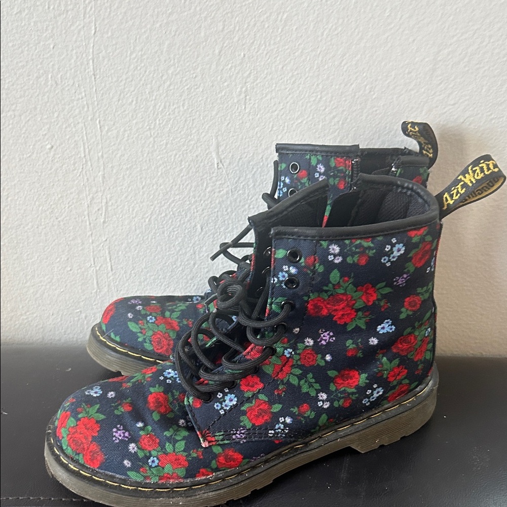Dr. Martens Kids Boots with Red Floral Pattern